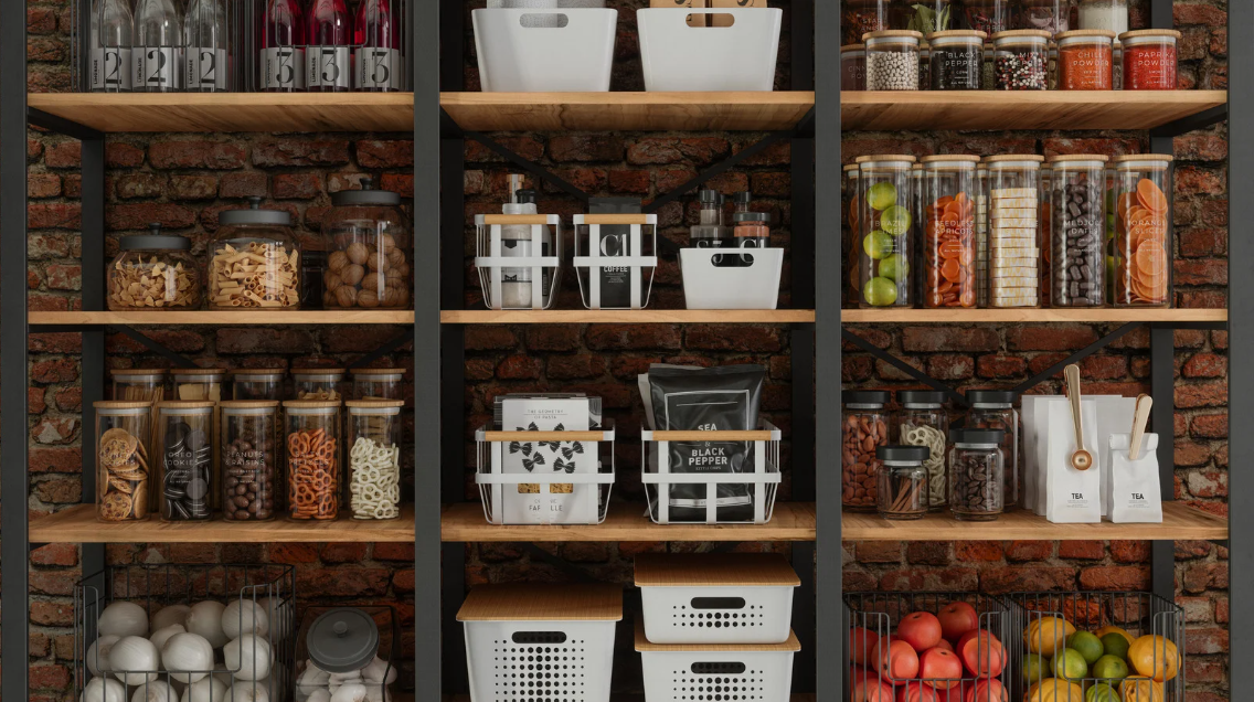 Dry goods in open pantry